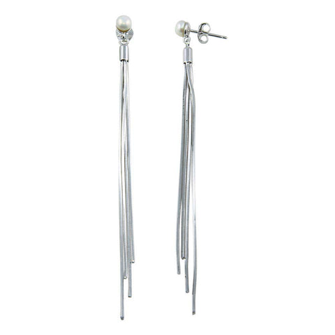 Sterling Silver Rhodium Plated Synthetic Center Snake SQ Dangling Earrings