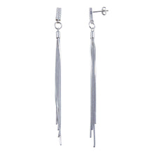 Load image into Gallery viewer, Sterling Silver Rhodium Plated CZ Bar Snake SQ Dangling Earrings