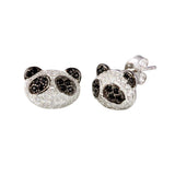 Sterling Silver Rhodium Plated CZ Encrusted Panda Stud Earrings