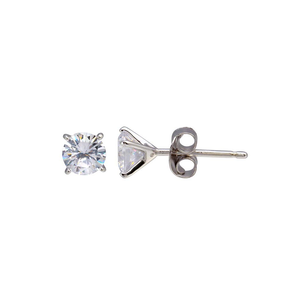 Sterling Silver Rhodium Plated Round CZ Stud Earrings