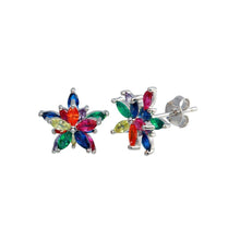 Load image into Gallery viewer, Sterling Silver Rhodium Plated Multi Color Flower CZ Stud Earrings - silverdepot
