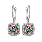 Sterling Silver Rhodium Plated Multi Color CZ Dangling Earrings