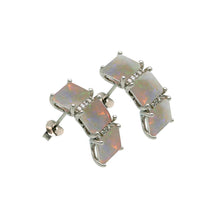 Load image into Gallery viewer, Sterling Silver Rhodium Plated Triple Square Synthetic Opal CZ Stud Earrings - silverdepot