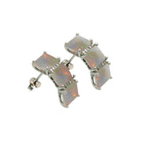 Sterling Silver Rhodium Plated Triple Square Synthetic Opal CZ Stud Earrings
