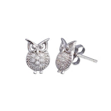 Load image into Gallery viewer, Sterling Silver Rhodium Plated Owl CZ Stud Earrings - silverdepot