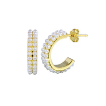Load image into Gallery viewer, Sterling Silver Gold Plated Pearl Hoop Earrings