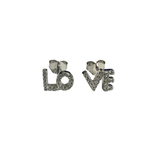 Sterling Silver Rhodium Plated Love Clear CZ Stud Earrings Dimensions Right-8.1mmx6.2mm, Dimensions Left-8.5mmx6.2mm