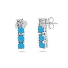 Load image into Gallery viewer, Sterling Silver Rhodium Plated Synthetic Turquoise And Flexible Bar CZ Earrings