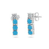 Sterling Silver Rhodium Plated Synthetic Turquoise And Flexible Bar CZ Earrings