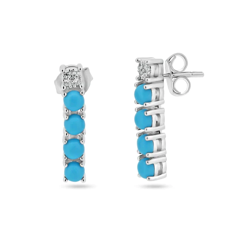 Sterling Silver Rhodium Plated Flexible Bar CZ And Synthetic Turquoise Earrings