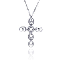 Load image into Gallery viewer, Sterling Silver Rhodium Plated Open Oval Clear CZ Cross Pendant Necklace