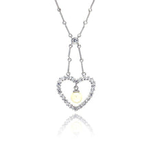 Load image into Gallery viewer, Sterling Silver Fashion Necklace with Open Paved Heart and Centered White Pearl Pendant