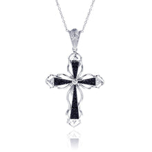 Load image into Gallery viewer, Sterling Silver Black CZ Black Rhodium Plated Cross Pendant Necklace