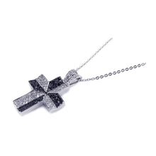 Load image into Gallery viewer, Sterling Silver Black and Clear CZ Black Rhodium Plated Cross Pendant Necklace