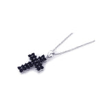Sterling Silver Rhodium Plated Black Cross CZ Necklace
