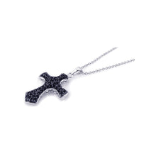 Load image into Gallery viewer, Sterling Silver Rhodium Plated Black Cross CZ Necklace