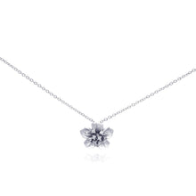 Load image into Gallery viewer, Sterling Silver Rhodium Plated Necklace with Small Plumeria Inlaid with Clear Czs Pendant