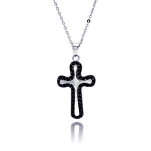 Load image into Gallery viewer, Sterling Silver Rhodium Black Onyx Cross CZ Necklace
