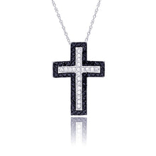 Load image into Gallery viewer, Sterling Silver Rhodium Black and Clear Cross CZ Necklace