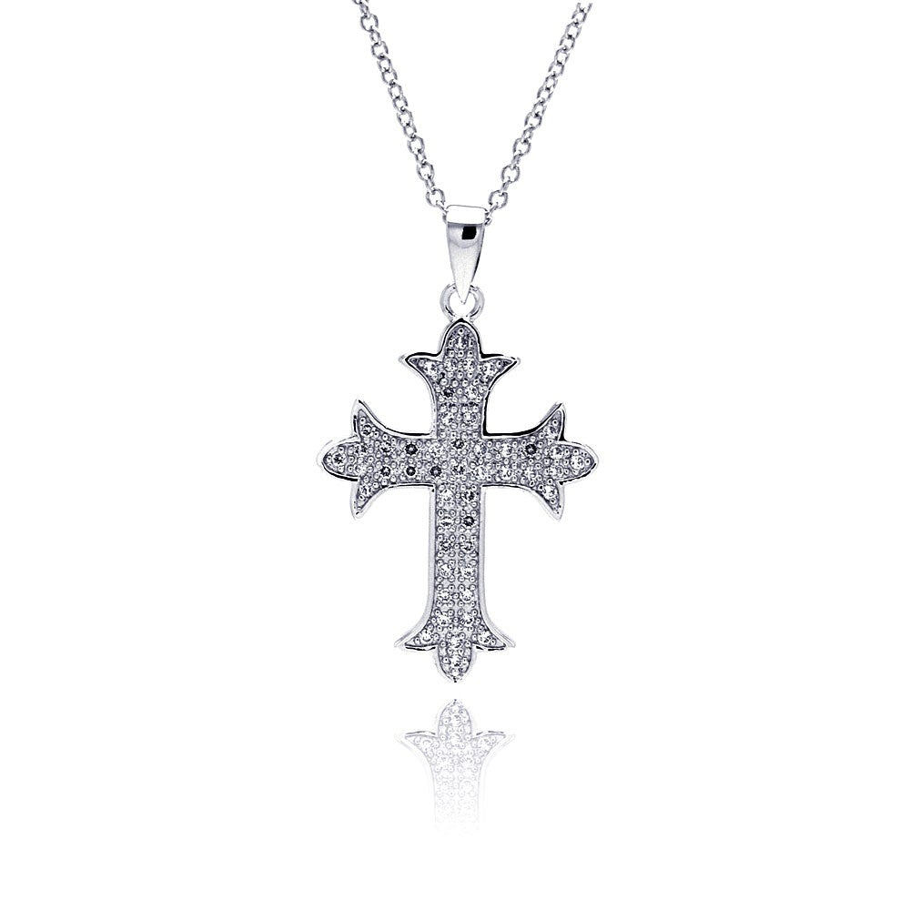 Sterling Silver Rhodium Cross CZ Necklace