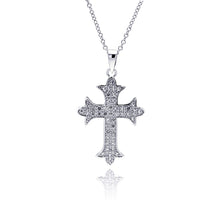 Load image into Gallery viewer, Sterling Silver Rhodium Cross CZ Necklace