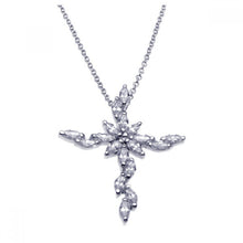 Load image into Gallery viewer, Sterling Silver Rhodium Marquis Cross CZ Necklace