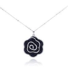 Load image into Gallery viewer, Sterling Silver Necklace with Trendy Rose Covered with Black and Clear Czs Pendant