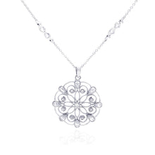 Load image into Gallery viewer, Sterling Silver Necklace with Stylish Filigree Flower Inlaid with Clear Czs Pendant