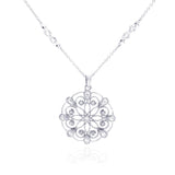 Sterling Silver Necklace with Stylish Filigree Flower Inlaid with Clear Czs Pendant