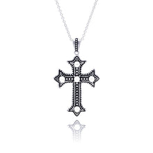 Load image into Gallery viewer, Sterling Silver Black Rhodium Plated Cross CZ Necklace
