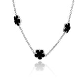 Sterling Silver Rhodium Plated Flower Black Onyx .925 Necklace