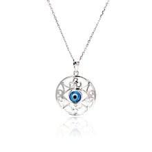 Load image into Gallery viewer, Sterling Silver Necklace with Round Fancy Cut-Out Pattern Design Blue Evil Eye Pendant