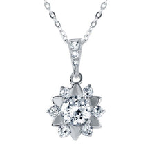 Load image into Gallery viewer, Sterling Silver Fancy Necklace with Flower Cluster Cz PendantAnd Spring Clasp ClosureAnd Length of 17