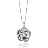 Sterling Silver Necklace with Fancy Flower Swirl Pattern Design Inlaid with Clear Czs PendantAnd Pendant Diameter of 23.2MM