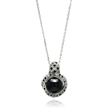 Load image into Gallery viewer, Sterling Silver Necklace with Classy Paved Black and Clear Czs Round with Centered Black Pearl PendantAnd Pendant Dimensions of 24.4MMx17.7MM and Pearl Diameter of 11MM
