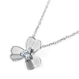 Sterling Silver Fancy Necklace with 3 Petal Flower Pendant Centered with Clear Cz StoneAnd Spring Clasp ClosureAnd Length of 17