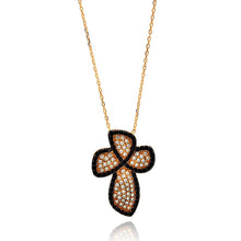Load image into Gallery viewer, Sterling Silver Gold Plated Black and Clear Cross CZ Necklace