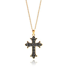 Load image into Gallery viewer, Sterling Silver Gold and Black Plated Cross CZ Inlay Necklace