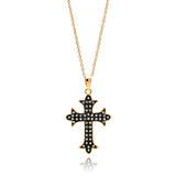 Sterling Silver Gold and Black Plated Cross CZ Inlay Necklace