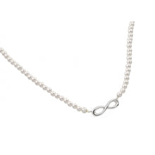 Load image into Gallery viewer, Sterling Silver Elegant White Pearl Necklace with Infinity PendantAnd Chain Length of 16  with 2  ExtensionAnd Pendant Dimensions: 22.8MMx6.2MM