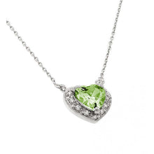 Load image into Gallery viewer, Sterling Silver Rhodium Plated Heart Shaped August Birthstone Pendant Necklace With Peridot And Clear CZ