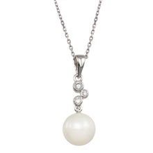 Load image into Gallery viewer, Sterling Silver Rhodium Plated Synthetic Pearl CZ Drop Necklace - silverdepot