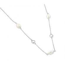 Load image into Gallery viewer, Sterling Silver Rhodium Plated Clear CZ Fresh-water Pearl Pendant Necklace