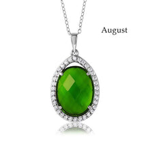 Load image into Gallery viewer, Sterling Silver Rhodium Plated Teardrop Halo August Birthstone Necklace With Peridot And Clear CZ