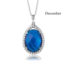 Load image into Gallery viewer, Sterling Silver Rhodium Plated Teardrop Halo December Birthstone Necklace With Zircon And Clear CZ