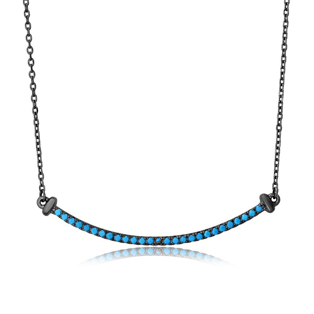 Sterling Silver Black Rhodium Plated Line Turquoise Stone Necklace