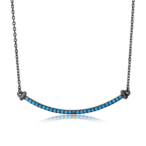 Sterling Silver Black Rhodium Plated Line Turquoise Stone Necklace