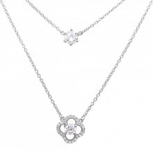 Load image into Gallery viewer, Sterling Silver Rhodium Plated Double Chain CZ And Open Flower .925 Necklace