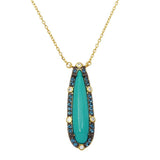 Sterling Silver Gold Plated Tear Drop Turquoise Center Stone Necklace With CZ