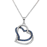 Sterling Silver Rhodium Plated Double Open Heart CZ Necklace